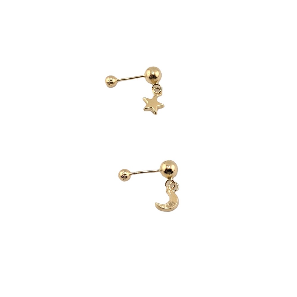 14K Solid Gold Dangle Star & Crescent Moon Earrings Gold Studs jewelry** - Picture 5 of 7
